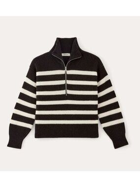 Everlane The Half-Zip Sweater in Luxe Merino Women's Size Small Black White NWT!